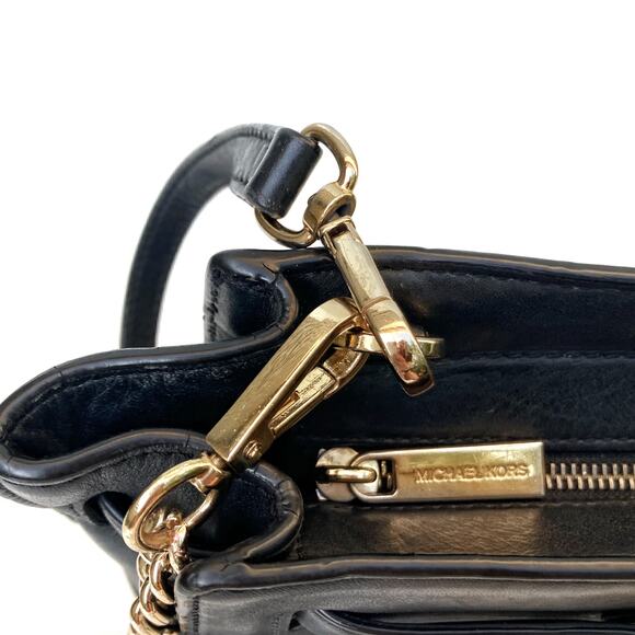 Michael Kors Hamilton Travel Mini Crossbody |  Black Leather | Gold Chain Accent - Picture 13 of 16